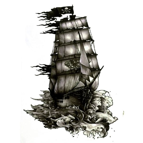 Le bateau Pirate étanche tatouages temporaires pour hommes voilier faux tatouage autocollant henné Tatoo manches Tatuajes Cool Stuff