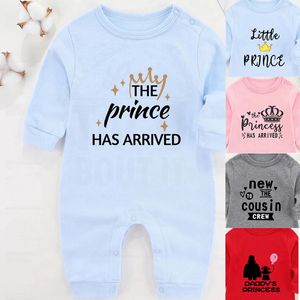De prins is aangekomen Winter Baby Boy -kleren Geboren Romper katoen Baby Girl Pography Outfits Baby's met lange mouwen kostuum 220525