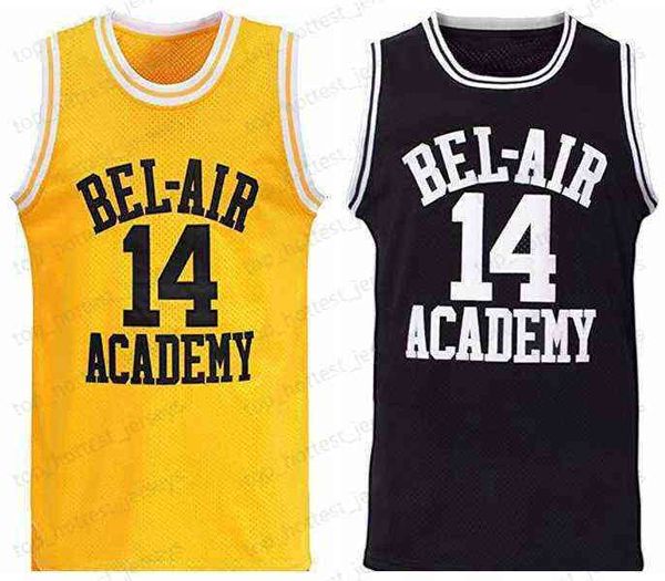 Le Prince de Bel-Air Academy # 14 Will Smith Jersey Tout Cousu Hommes Noir Vert Jaune Bel-Air Basketball Jersey