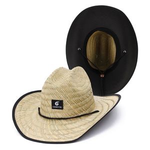 De gedrukte rand vrouwen mannen badmeester hoed stro cowboy zomer strandhoed brede Panama Womens Sun 210608