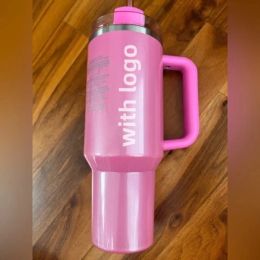 THE QUENCHER H2.0 40OZ Mokken Cosmo Pink Parade Tuimelaars Geïsoleerde Autokopjes Roestvrij Staal Koffie Termos Tumbler Valentijnsdag Cadeau Roze Sparkle Starbucks Amerikaanse voorraad