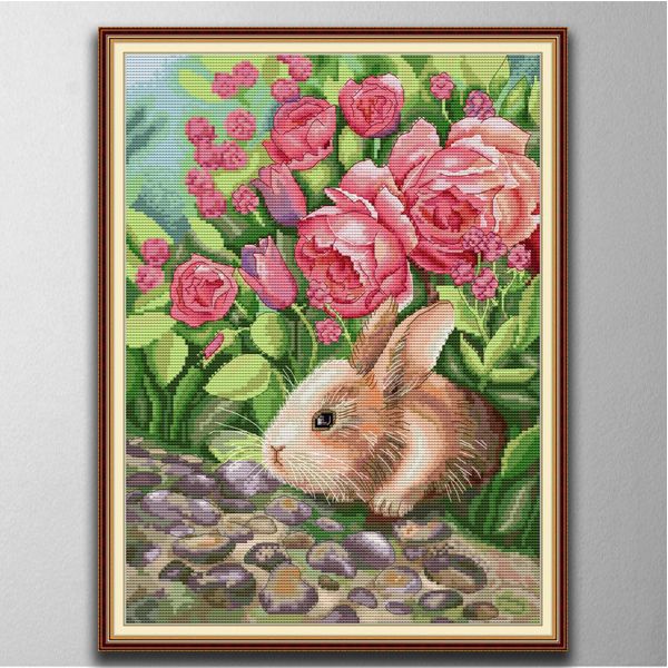 Le lapin sent la main, outils artisanaux de point de croix, ensembles de broderie, impression comptée sur toile DMC 14CT /11CT