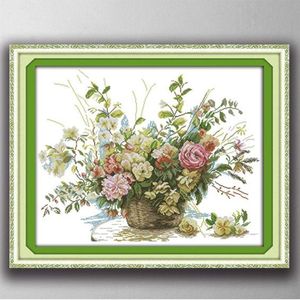 Le panier de fleurs de roses, peintures de décoration de maison, ensembles de broderie au point de croix faits à la main, imprimés comptés sur toile DMC 14CT 1179K