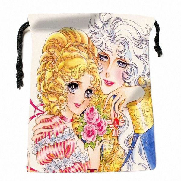 Sacs à cordon Rose de Versailles Couleur vive Sac cadeau imprimé Pochette de voyage Vêtements de rangement 18x22cm Tissu satiné 0406 W4uS #