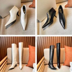 The Row Boot Designer Coco Romy Lederen hak enkellaarsjes Rijen koeienhuid puntige laars mode schoenen