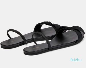 DE ROW BOOG SLINGBACK Mode Minimalistische Zijden Linten Vlinderdas Echt Leer Platte Bodem Sandalen voor Vrouwen sandaal Gesp Strand Schoenen