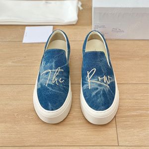The Row Casual Topquality Lofer Designer Shoes Womens Edition Sneakers Limited Fashion Luxury Bottom Bottom Denim Blue Toile lavée LETTRES BROIDED