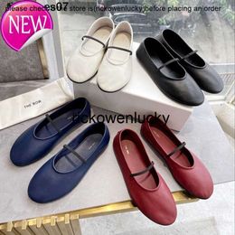 The Row Classic Small French Ballet Flat Chaussures Round Head cuir souple bouche peu profonde Mary Jane Single Shoes