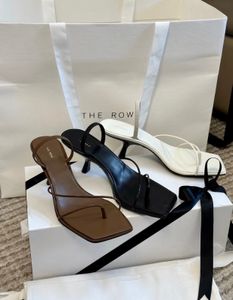 The Row Zapatos de diseñador Sandalias con talón descubierto Sandalias de cuero genuino Bombas Tacones altos Marca de lujo para mujer con caja OCMT