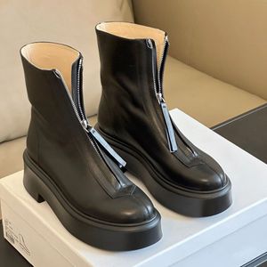 Het rijleren platform Zipper enkelschoenen Fashion Knight Combat Booties Luxe designer laarzen voor vrouwen gril zwart wit bruin met doos