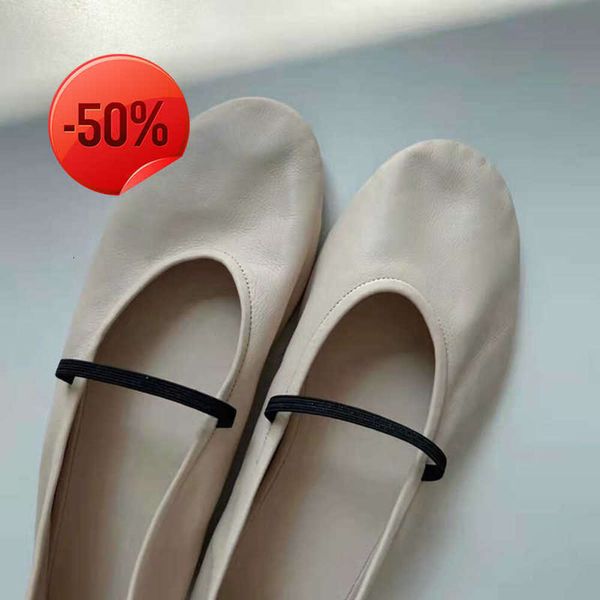The Row Mary Shoes Jane Single Shoes Womens Summer Shallow Mouth Ballet Dance Flat Leather Grand-mère Small Design RBJH