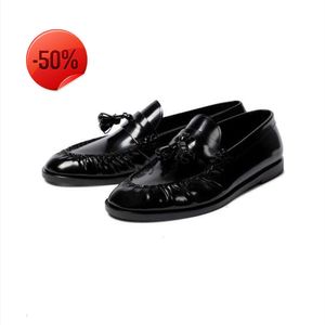 The Row Niche Tr Shoes Echte Designer 2022 Leer nieuwe Tassel Lefu schoenen Britse stijl platte hak comfortabele ronde teen kleine lederen schoenen c1wh