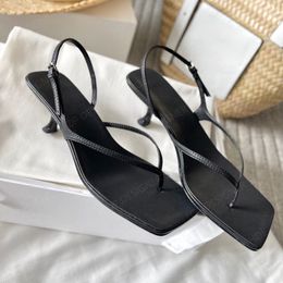 La fila Sandalias Hebilla Correa Flip-flop Punta abierta Zapatos de tacones de gatito para mujer Stiletto Diseñador de lujo Zapatos de vestir Zapatos de oficina de vacaciones