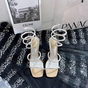 The Row Shoes Rene Caovilla Topkwaliteit Cleo Strass met studs Snake Strass Naaldhak Sandalen Avondschoenen Dames Hoge Hakken Luxe Ontwerpers Enkel Wraparou