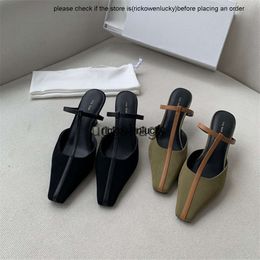 Les chaussures Row The New * Row High Heel T-Strap avec des sandales Baotou en cuir authentique confortables et polyvalentes Mueller Pantres pour femmes en été de haute qualité