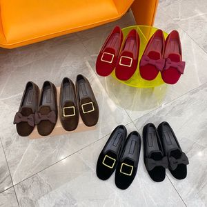 de rij schoenen fluweel plat Bowtie decoratie Loafers jurk Schoenen borduren brief Ballet Plat comfort Klassiek Wandelen Casual Designer Schoenen Fabrieksschoeisel