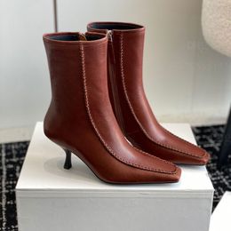 le scarpe a fila Stivali da donna moda Stivaletti con tacco quadrato con cerniera in pelle a spillo Scarpe firmate di lusso Calzature di fabbrica