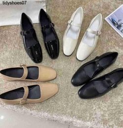 The Row Shoes Women039S Lederen Franse woordriem Mary Jane schoenen Flat Comfortabele Casual Single Black White039S Shoes6509387