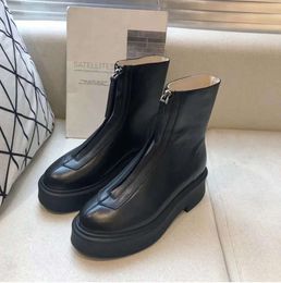 The Row Smooth Leather Ankle Chelsea Boots plataforma cremallera slip-on punta redonda tacones de bloque Cuñas planas botines botas gruesas diseñador de lujo para mujer calzado de fábrica FR