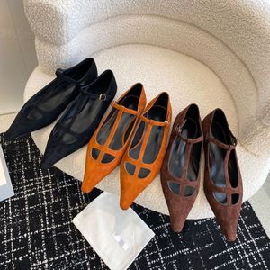 de rij Suède loafers Platte schoenen dames Puntige tenen Mary Jane platte sandaal Geklede schoenen Luxe designer schoenen Fabrieksschoenen Kantoorschoenen