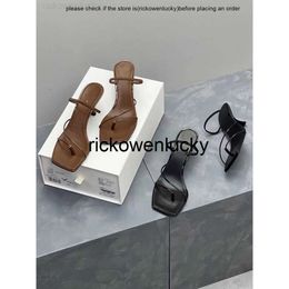 the row The Row Sandals Women's 2023 New Square Head Pinch Toe Slim Strap Back Hollow High Cat Heel Open Toe Sexy Solid Color Slippers