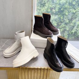 Les femmes de la rangée Chelsea bottes en cuir plate-forme fermeture éclair Combat cheville Martin bottes femmes chaussures d'hiver designer Chelsea Biker bottillons avec bro noir O9m3 #