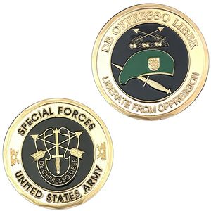 El pedido de muestra, envío gratis, moneda de desafío de boina verde de las Fuerzas Especiales del Ejército