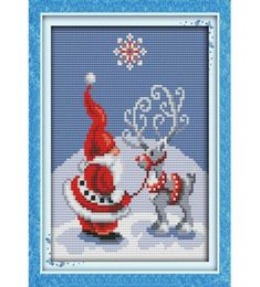 Le Père Noël et la toile des wapitis DMC comptent les kits de point de croix chinois imprimées de broderie crosssitch set aiguille79765057921340