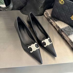 the Sense of Luxury is Directly Filled Up! Pointed Metal Silver Buckle Kitten Heel Sexy Temperament Single Shoe Shallow Mouth New High Heels