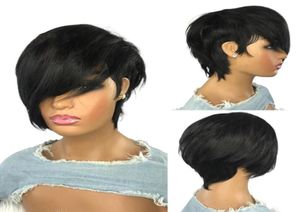 El cortocircuito ondulado bob pixie peluca no encaje frontal remy pelucas de cabello humano brasileño con flequillo para mujeres negras máquina completa Made5326304