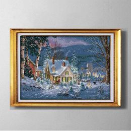 De besneeuwde nacht van Kerstmis DIY handgemaakte Kruissteek Handwerksets Borduurpakketten schilderijen geteld gedrukt op canvas DMC 1206q