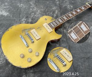 Hot sell L style guitar with gold top front and Nautral back cream P90 pickup