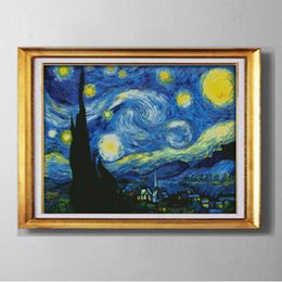 De Sterrennacht van Van Gogh, Europa Stijl Kruissteek Handwerk Sets Borduurpakketten Schilderijen Geteld Gedrukt op Canvas DMC 14CT / 11CT