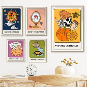 The Sun Tarot Card Style Retro Poster Print Funky Wall Art Bold Colorful Cool Quote 90s Abstract Canvas Painting Room Decoración del hogar 240123