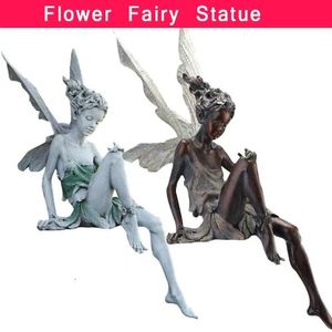Het zonnebloem Fairy -standbeeld Beautiful Angel Sculpture Realistische figuur ornament Stone Garden Yard Art buitenshuis binnen decoratie 240419