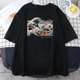 De Sushi Wave Japan T-shirts Strips Stijl Print Vrouwen T-shirts Mode O-hals Kleding Harajuku Oversize Shirt Ademend Tops