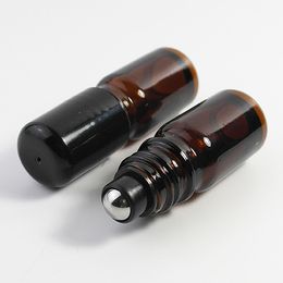 De dikste navulbare 5 ml 1 / 6oz mini-rol op glazen rollerflessen, amberglasflessen met roestvrijstalen bal voor essentiële olie 765pcs