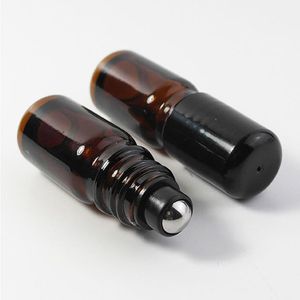 Les MINI BOUTEILLES À ROULEAU EN VERRE rechargeables les plus épaisses de 5 ml 1/6 oz, bouteilles en verre ambré avec boule en acier inoxydable pour huile essentielle 76 Rded