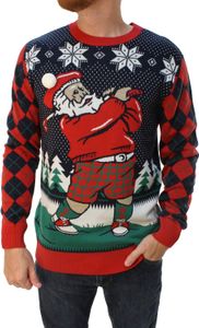 The Ugly Sweater Co. Suéter navideño feo para deportes de golf para hombre, diseño divertido para las fiestas, ajuste cómodo, cuello redondo transpirable
