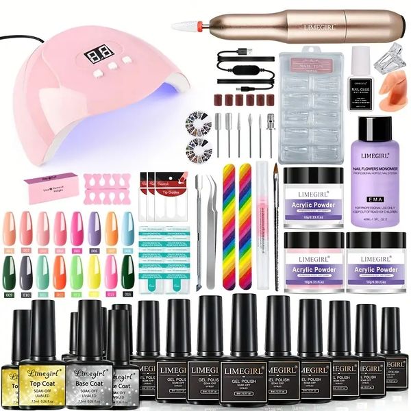 El kit de inicio de esmalte de uñas de gel definitivo: 16 colores, lámpara de uñas LED de luz UV, máquina de taladro de uñas ¡Más!