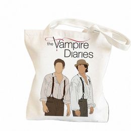 de Vampire Diaries winkeltas kruidenier shopper jute tas recycle tas cott shopper bolsa compra geweven sac tissu A6Sg #