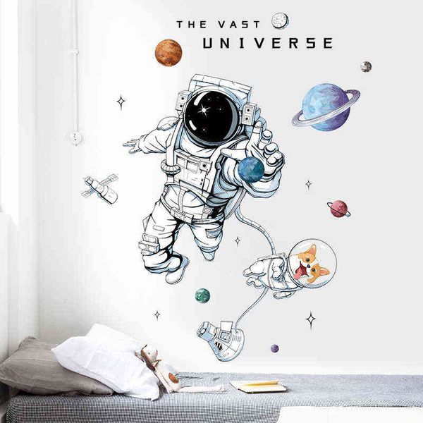 El vasto universo pegatinas de pared para niños habitaciones de guardería decoración removible vinilo calcomanías dibujos animados avión 211112