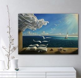 Le livre des vagues voilier de Salvador Dali, peinture sur toile, affiches de paysage, Art mural pour salon, décoration de maison, minimalisme moderne S7733962