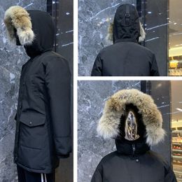 Topkwaliteit Dames donsjas mode design met echt wolvenbont Afneembare hoed Casual Outdoor Feather Dikke Hooded Sweater jas Herfst Winter Sectie parka's fabriek