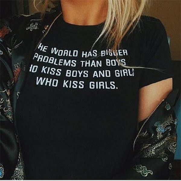 El mundo tiene problemas más grandes que los niños que besan a los niños niñas letra camiseta tumblr gráfico camisetas camiseta mujer camiseta tops ropa x0628