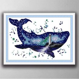 Le monde des baleines, outils artisanaux de point de croix faits à la main, ensembles de broderie, impression comptée sur toile DMC 14CT 11CT270h