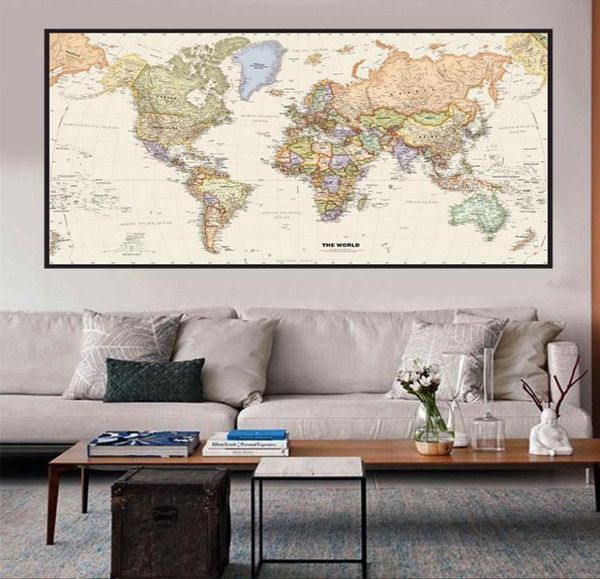 Die politische Karte der Welt, Retro-Leinwandgemälde, 5 Größen, Vintage-Wandkunst, Poster, Klassenzimmer, Heimdekoration, Kinder, Schulbedarf, 1826198