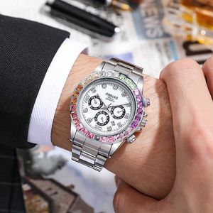 Le leader mondial des montres R olax Nouveau bracelet en acier de montre de sport à diamants colorés pour hommes à la mode avec calendrier incrusté à quartz avec boîte-cadeau52QW