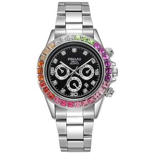 El mercado líder mundial de relojes R olax Nuevo reloj deportivo de moda para hombre con diamantes de colores, banda de acero con incrustaciones de calendario de cuarzo con caja de regaloO7QU
