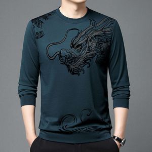 Het Jaar van de Loong T-shirt met lange mouwen Heren Lente en herfst Nieuwe stijl Eenvoudig Veelzijdig Ronde hals Hot Diamond Mode Casual Backing Shirt Sweatshirt Heren